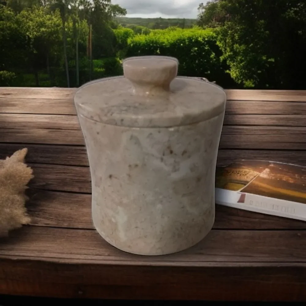 Vintage Travertine Marble Canister Bathroom HEAVY Beige Natural Stone Farmhouse.